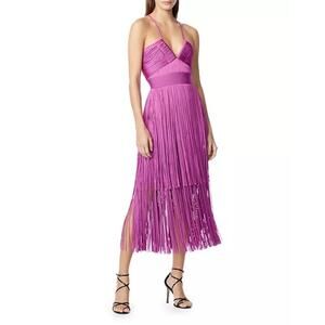 Herve Leger XS Pink Fringe Bandage Dress Midi Holiday $1650